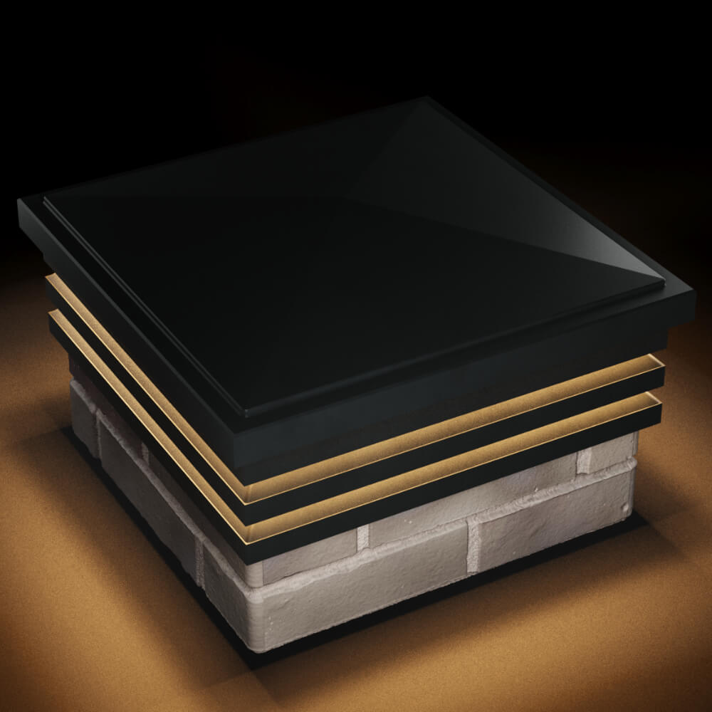 Колпак Zking Бона ХайТек Черный на столб 1.5х1.5 кирпича (385х385мм) с подсветкой в Красногорске фото