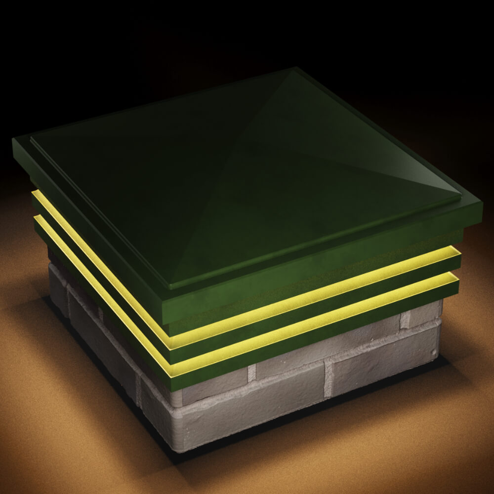 Колпак Zking Бона ХайТек Зеленый на столб 1.5х1.5 кирпича (385х385мм) с подсветкой в Красногорске фото