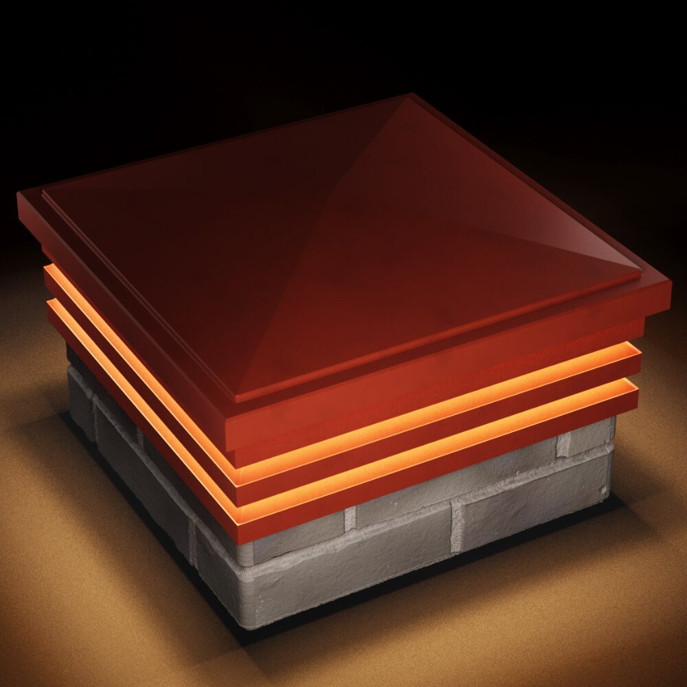 Колпак Zking Бона ХайТек Красный на столб 1.5х1.5 кирпича (385х385мм) с подсветкой в Красногорске фото