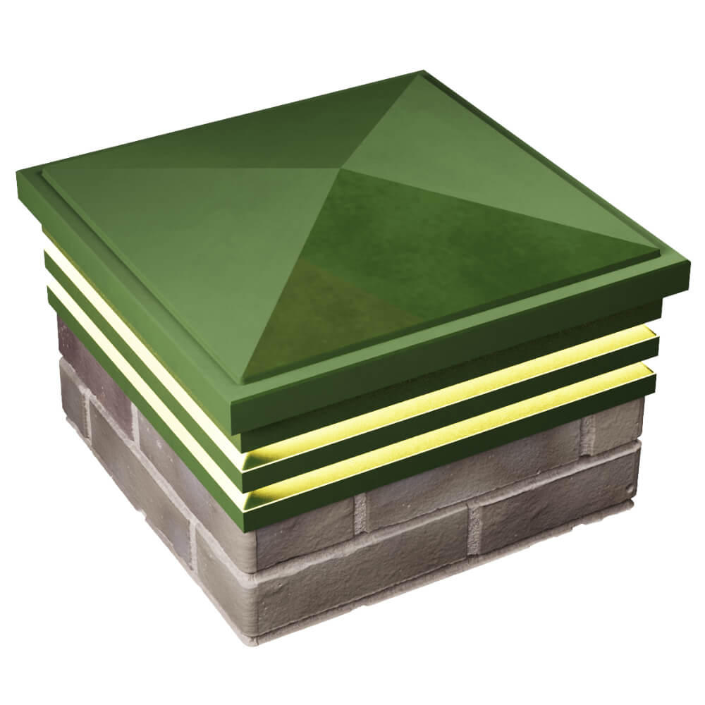 Колпак Zking Бона ХайТек Зеленый на столб 1.5х1.5 кирпича (385х385мм) с подсветкой в Красногорске фото