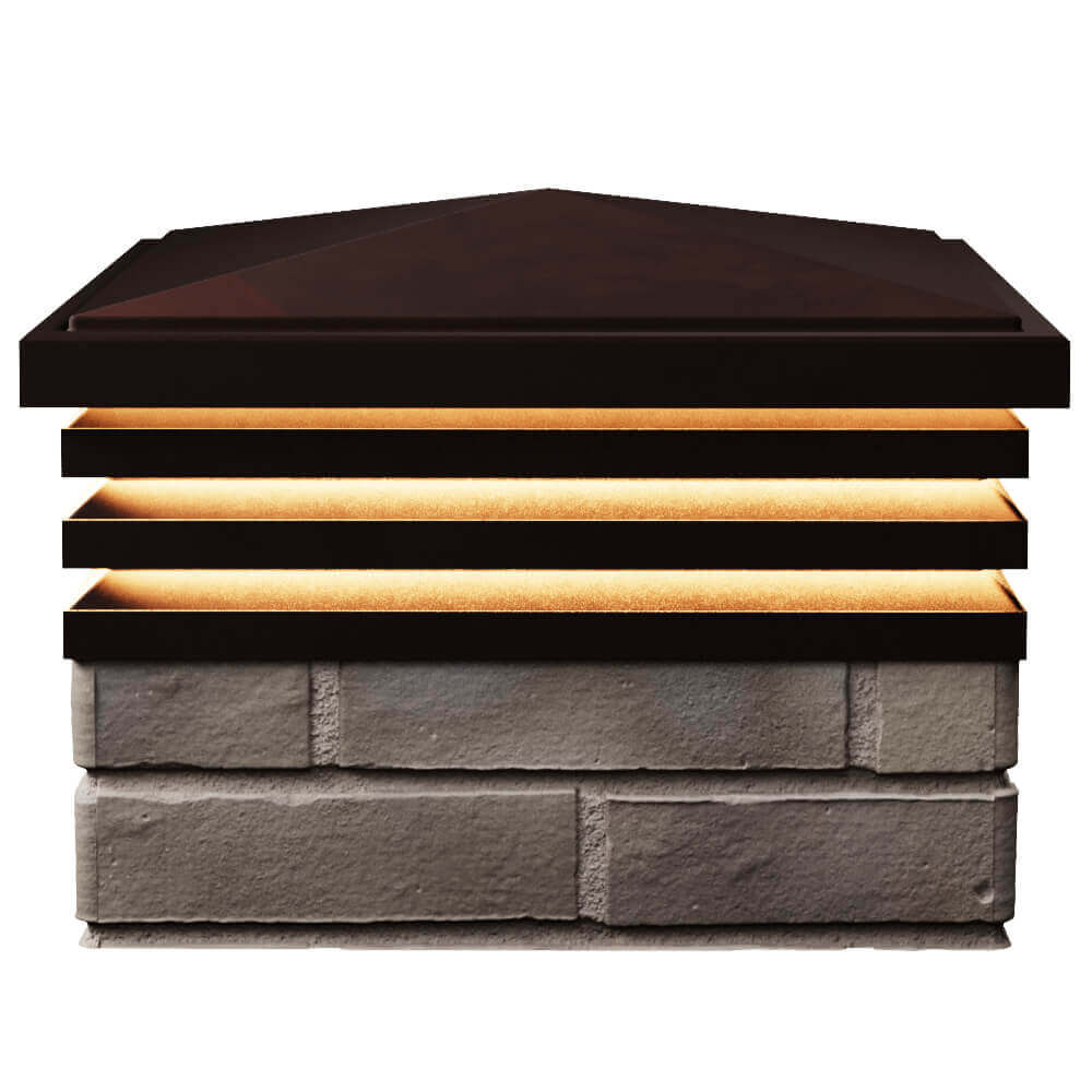 Колпак Zking Бона ХайТек Коричневый на столб 1.5х1.5 кирпича (385х385мм) с подсветкой в Красногорске фото